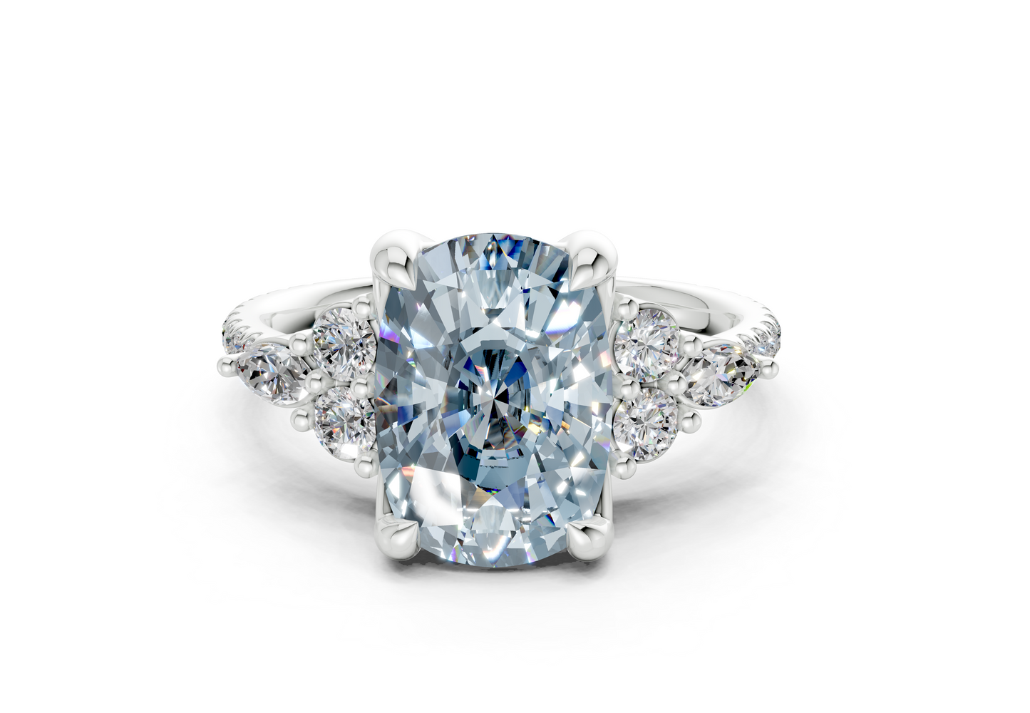 Zephyrine Blue Diamond Accent Elongated Cushion Cut 1.9mm Engagement Ring