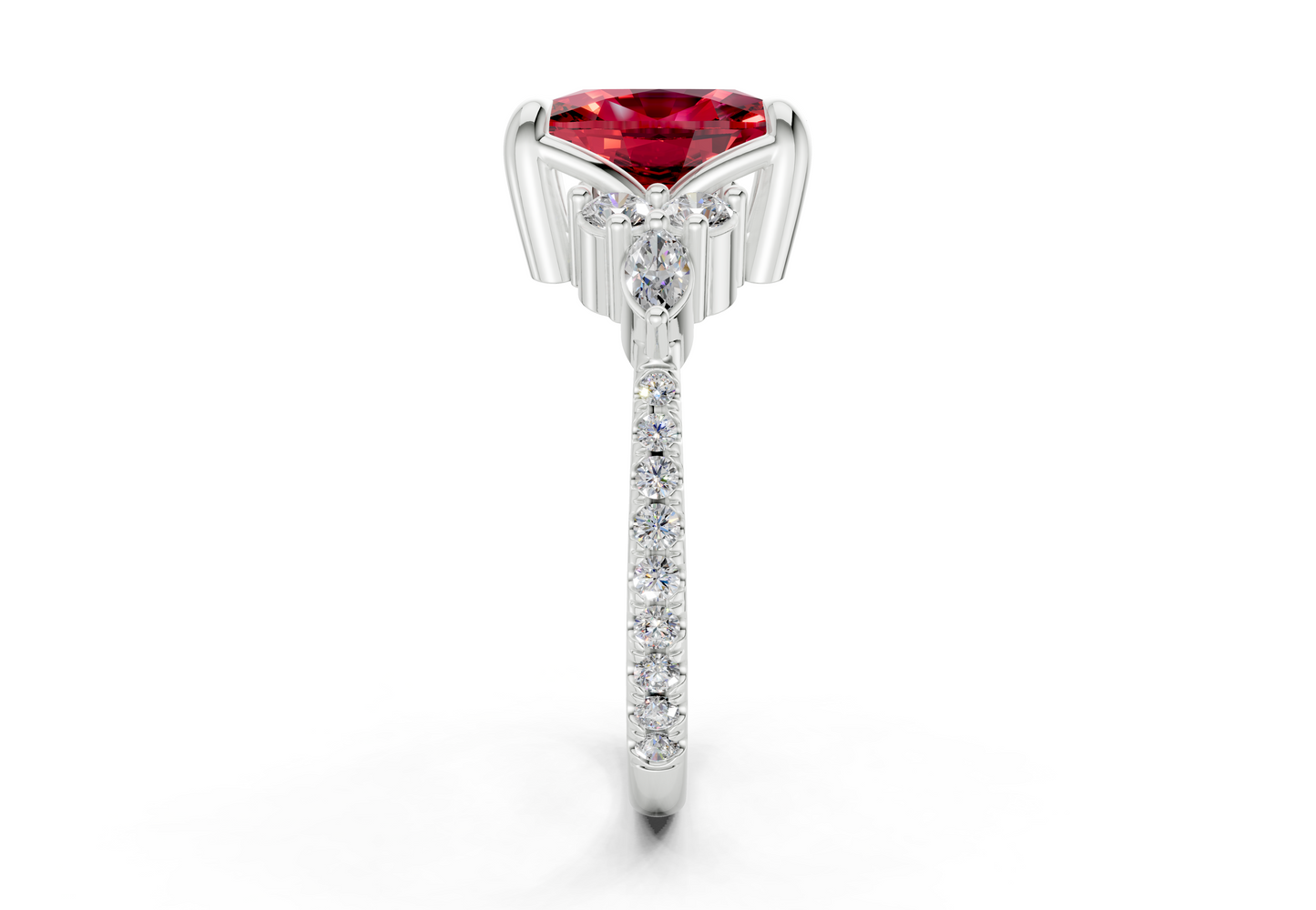 Zephyrine Ruby Gemstone Accent Elongated Cushion Cut 1.9mm Engagement Ring