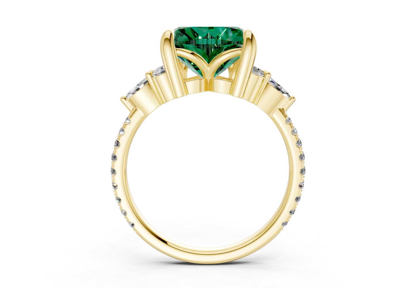 Zephyrine Emerald Gemstone Accent Heart Cut 1.9mm Engagement Ring