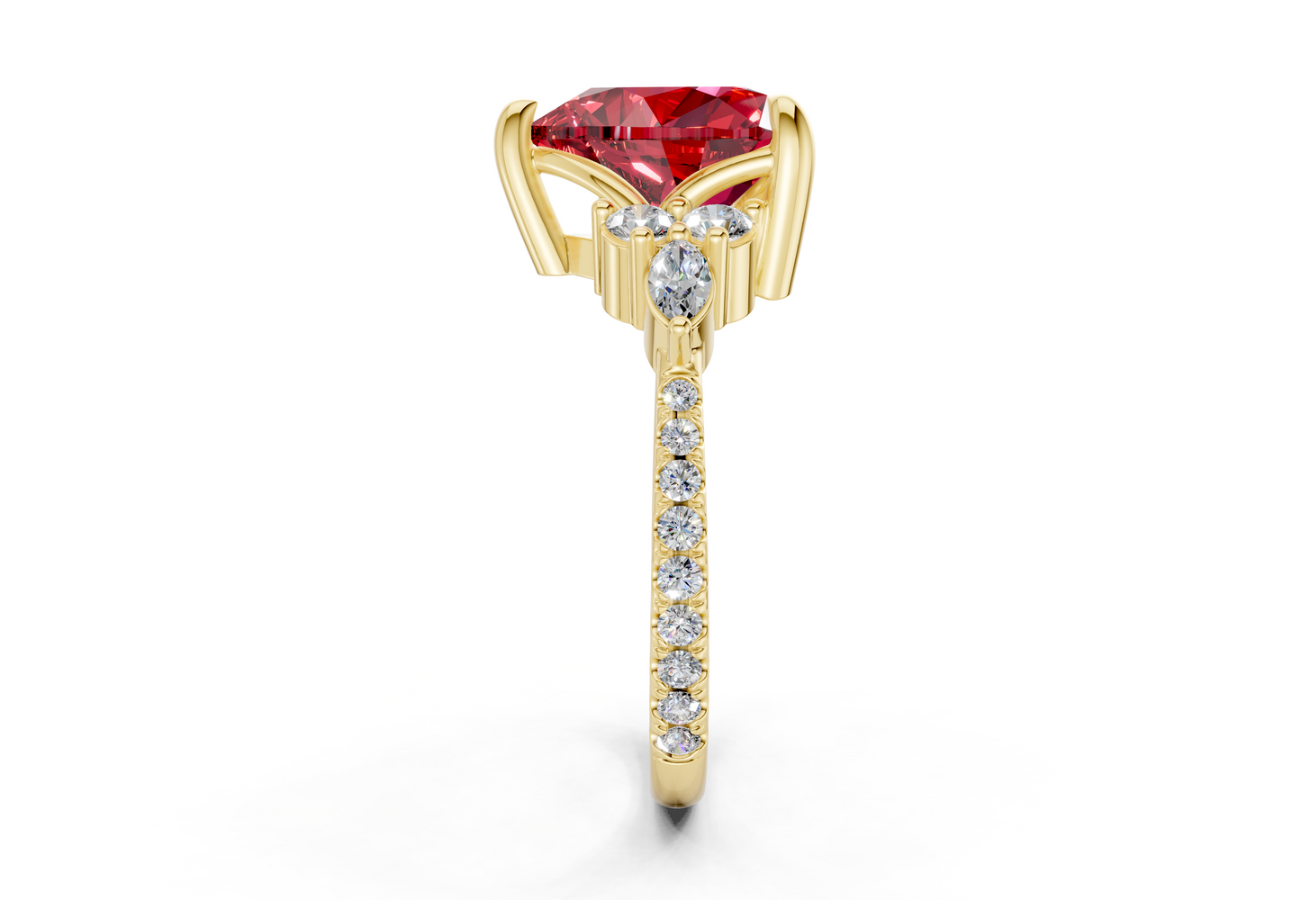 Zephyrine Ruby Gemstone Accent Heart Cut 1.9mm Engagement Ring