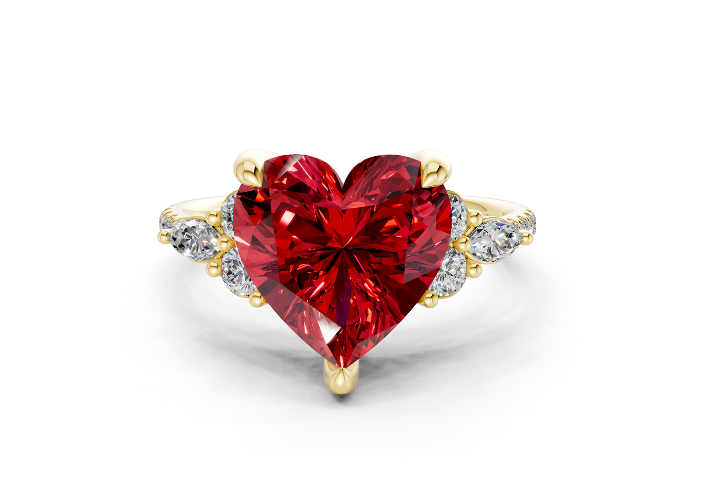 Zephyrine Ruby Gemstone Accent Heart Cut 1.9mm Engagement Ring