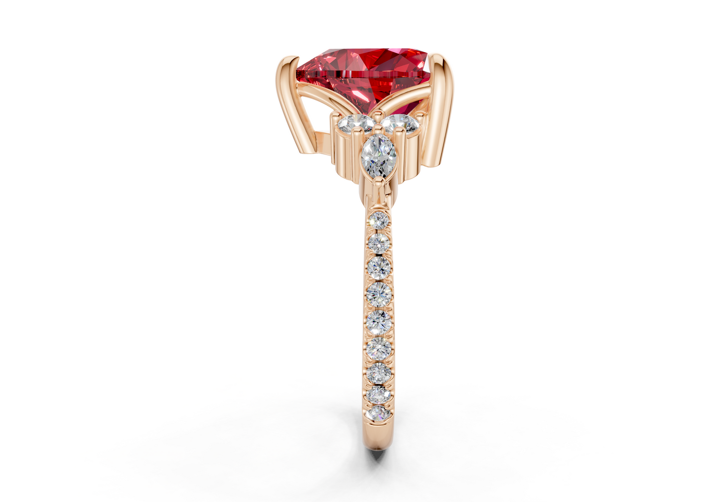 Zephyrine Ruby Gemstone Accent Heart Cut 1.9mm Engagement Ring