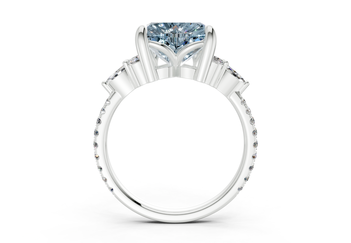 Zephyrine Blue Diamond Accent Heart Cut 1.9mm Engagement Ring