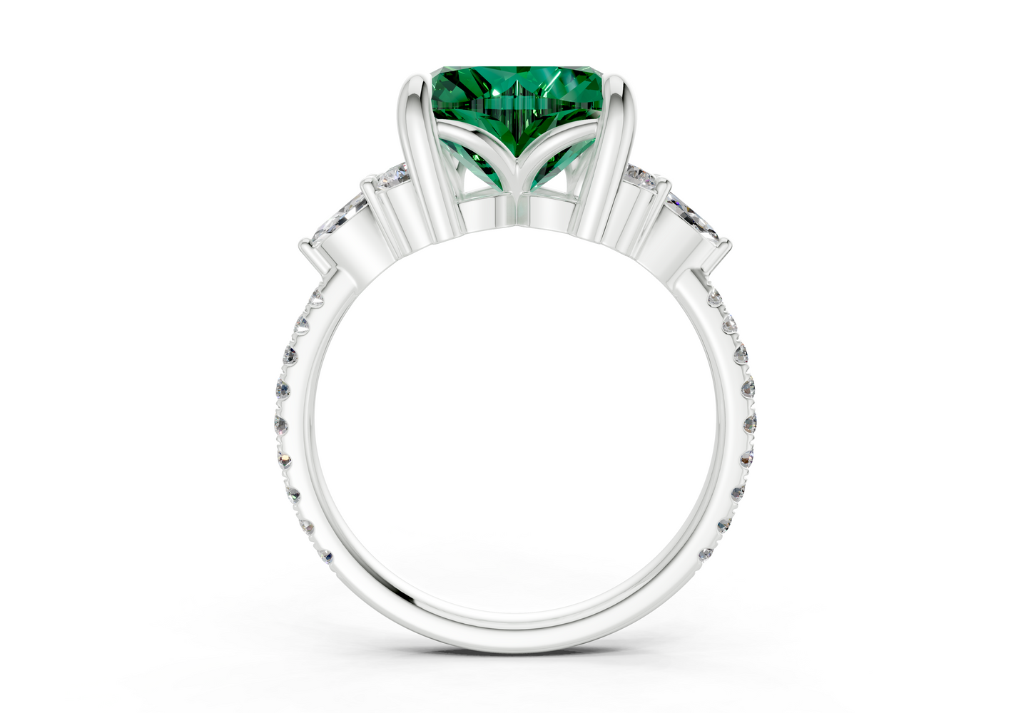 Zephyrine Emerald Gemstone Accent Heart Cut 1.9mm Engagement Ring