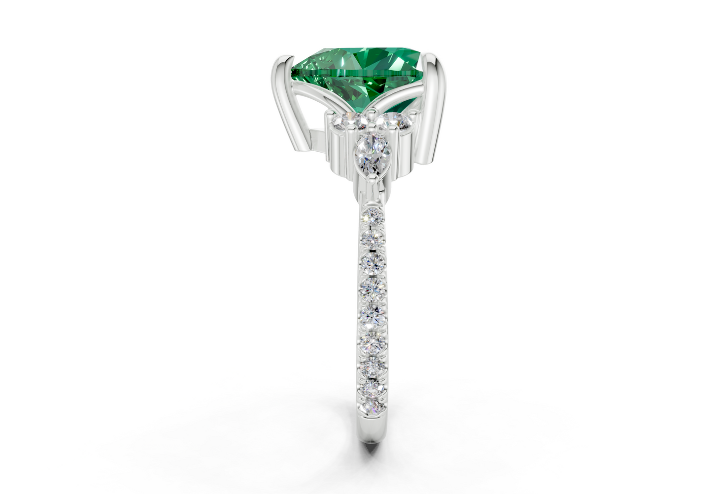 Zephyrine Emerald Gemstone Accent Heart Cut 1.9mm Engagement Ring