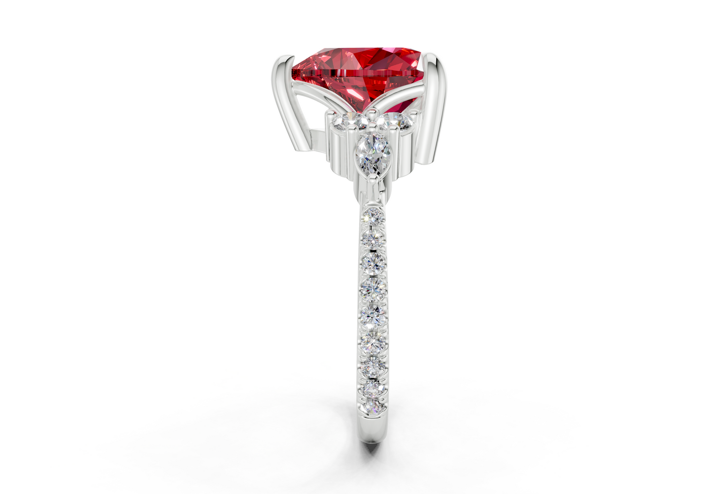 Zephyrine Ruby Gemstone Accent Heart Cut 1.9mm Engagement Ring