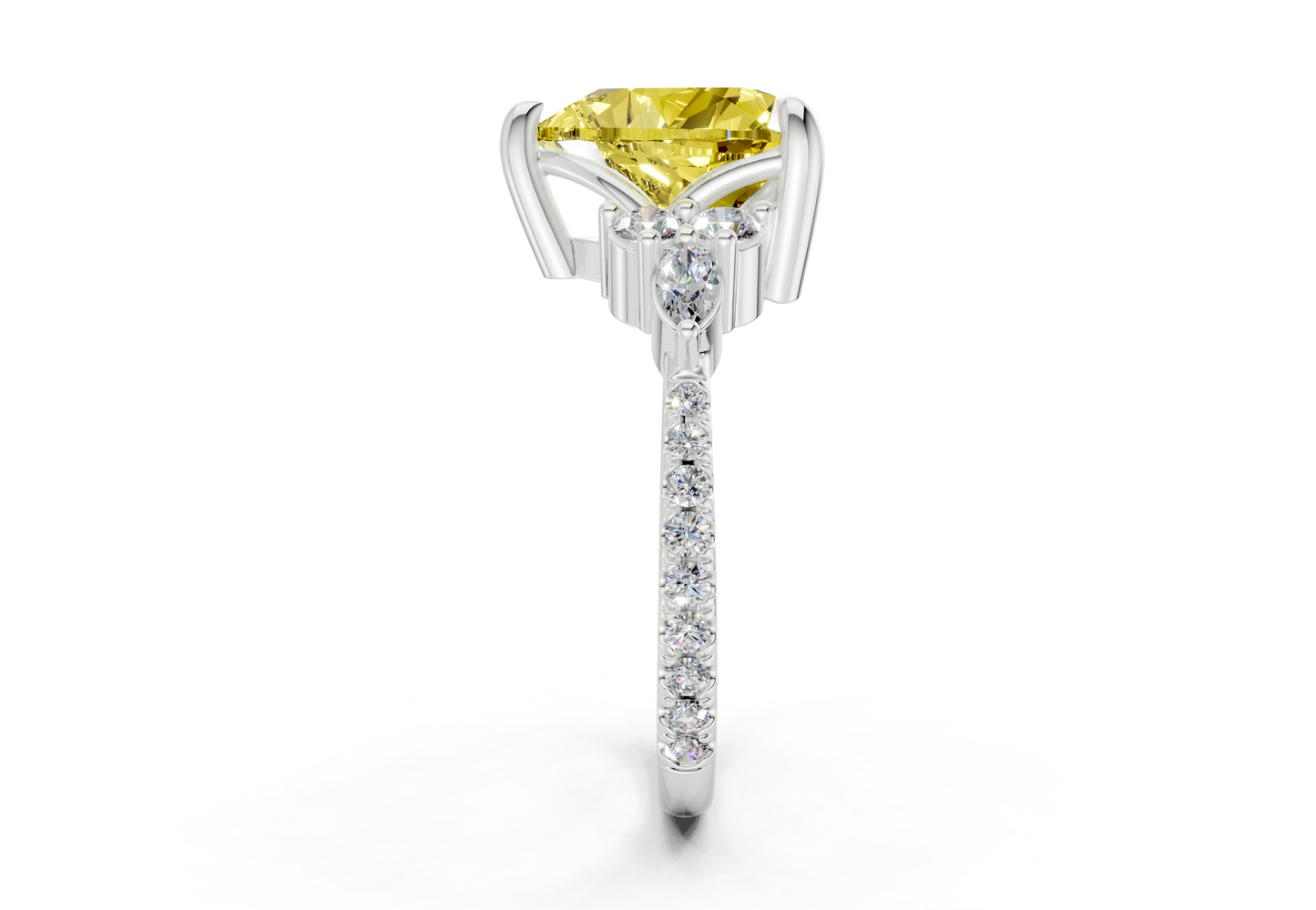 Zephyrine Yellow Diamond Accent Heart Cut 1.9mm Engagement Ring