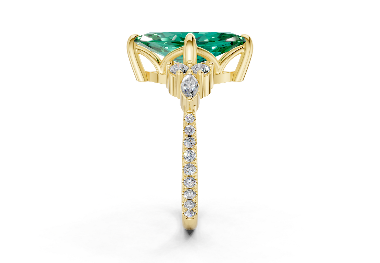 Zephyrine Emerald Gemstone Accent Marquise Cut 1.9mm Engagement Ring