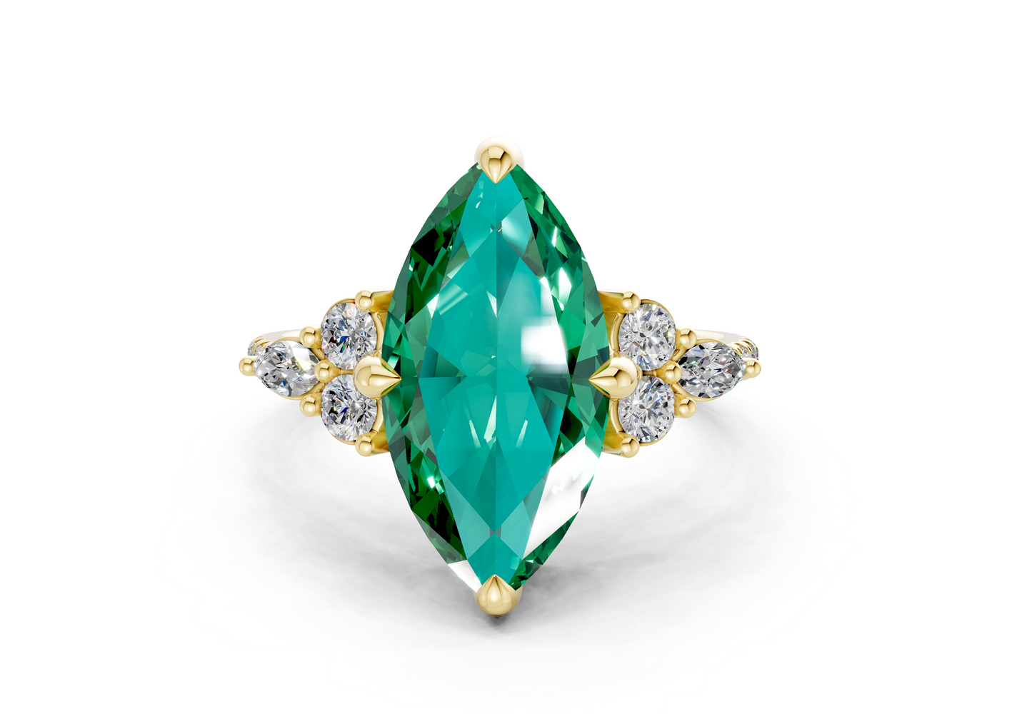 Zephyrine Emerald Gemstone Accent Marquise Cut 1.9mm Engagement Ring