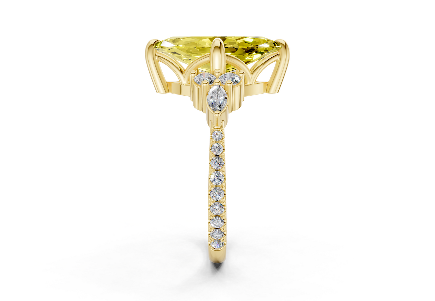 Zephyrine Yellow Diamond Accent Marquise Cut 1.9mm Engagement Ring