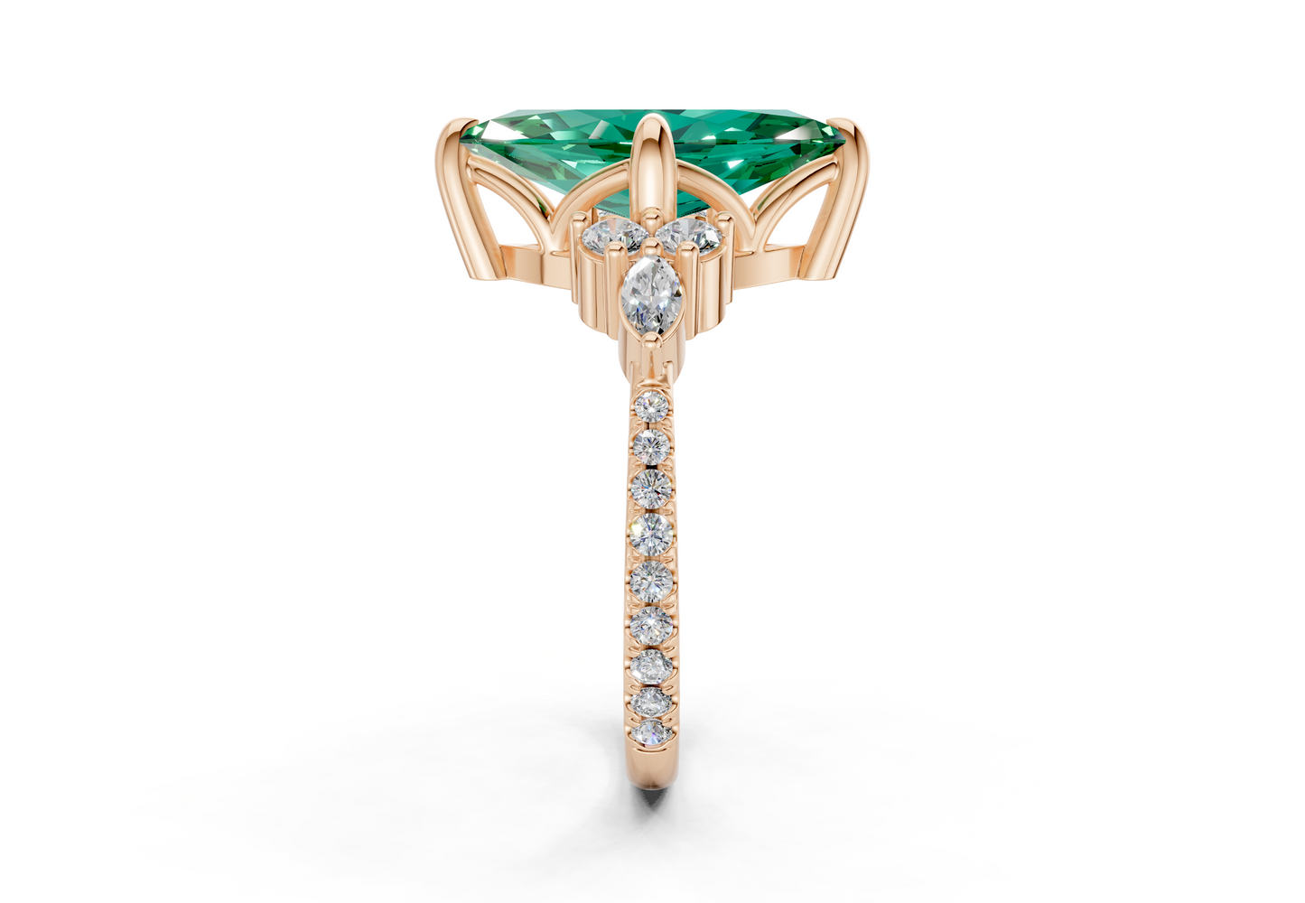 Zephyrine Emerald Gemstone Accent Marquise Cut 1.9mm Engagement Ring