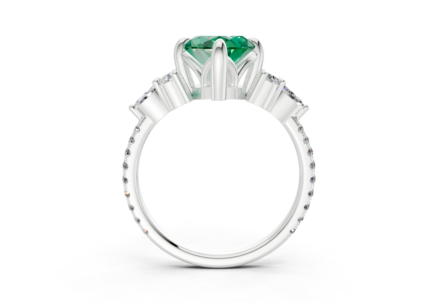 Zephyrine Emerald Gemstone Accent Marquise Cut 1.9mm Engagement Ring