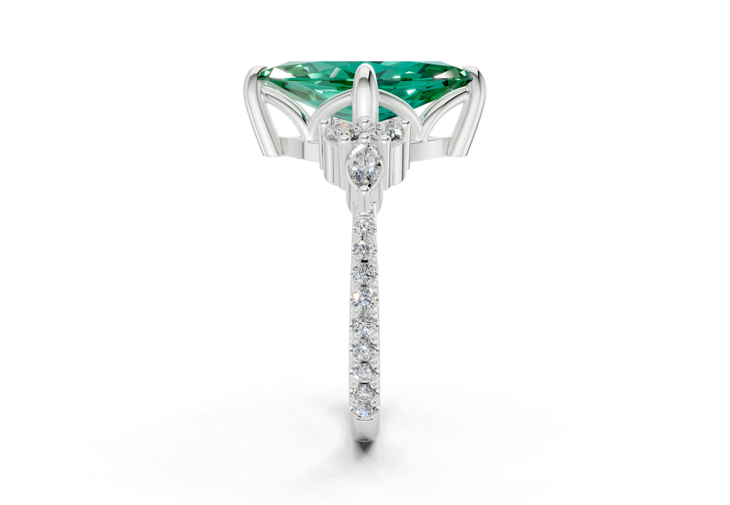 Zephyrine Emerald Gemstone Accent Marquise Cut 1.9mm Engagement Ring