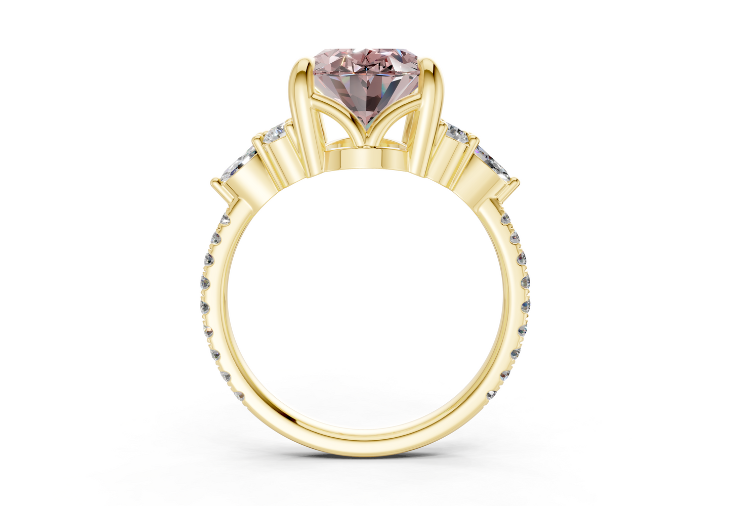 Zephyrine Pink Diamond Accent Oval Cut 1.9mm Engagement Ring