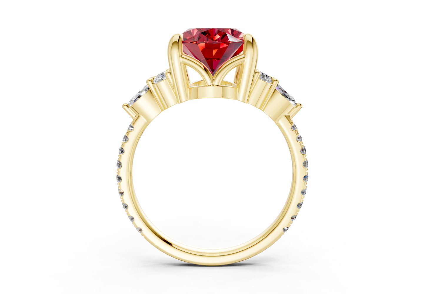 Zephyrine Ruby Gemstone Accent Oval Cut 1.9mm Engagement Ring