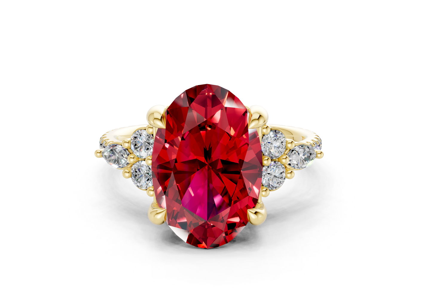 Zephyrine Ruby Gemstone Accent Oval Cut 1.9mm Engagement Ring