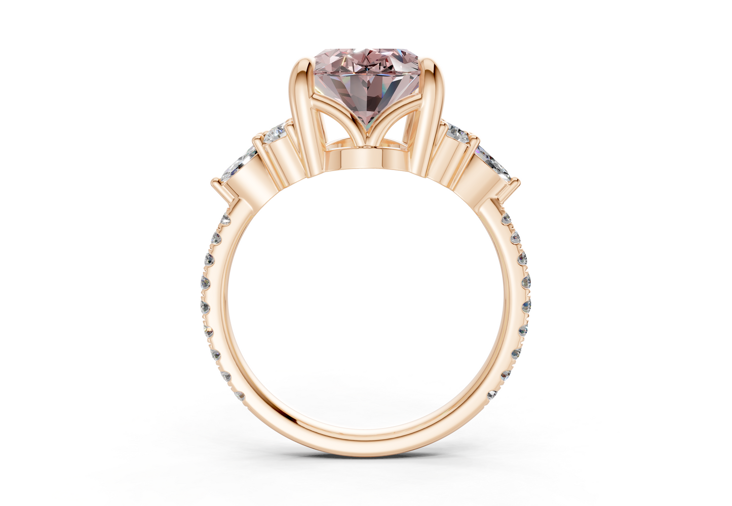 Zephyrine Pink Diamond Accent Oval Cut 1.9mm Engagement Ring