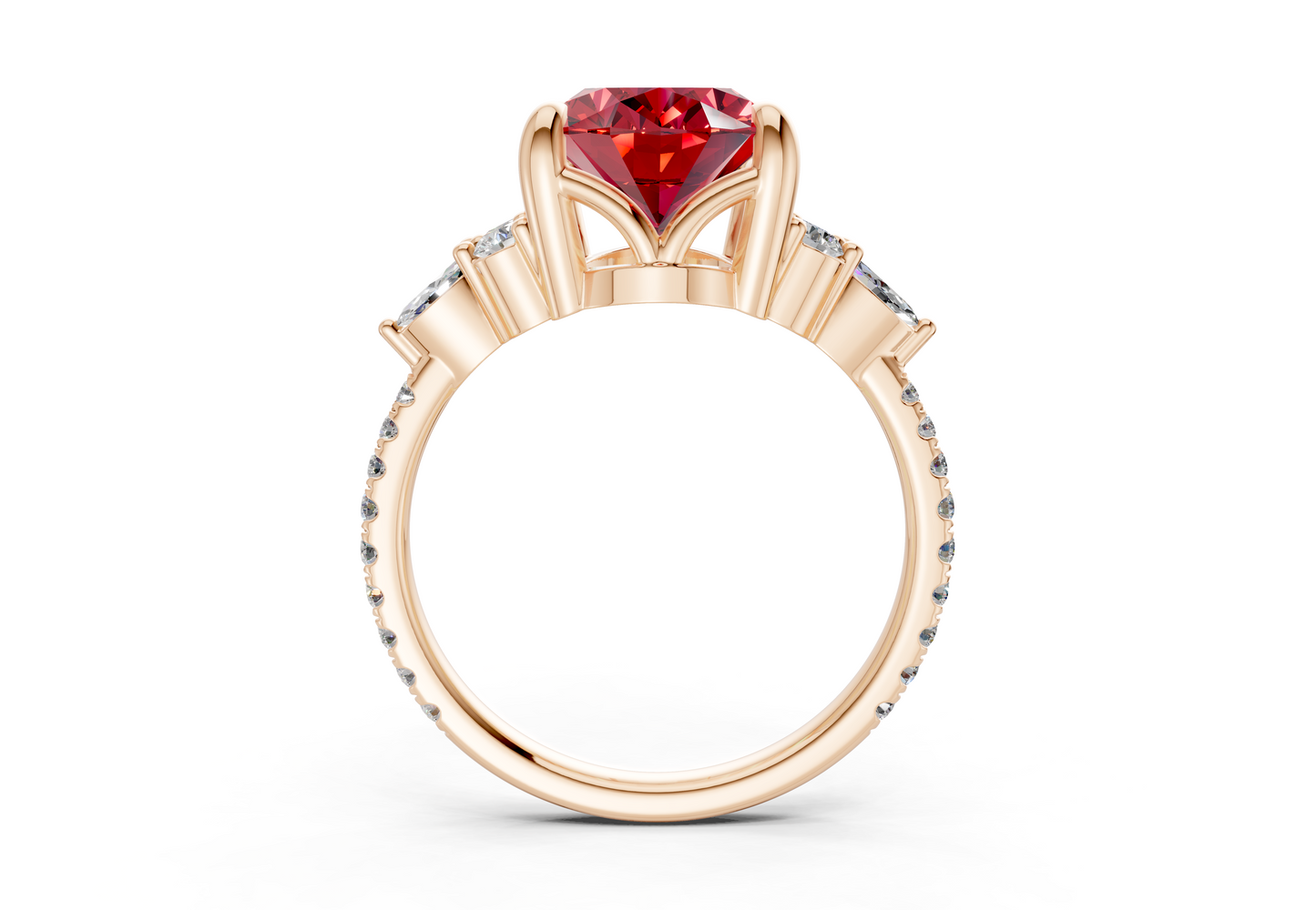 Zephyrine Ruby Gemstone Accent Oval Cut 1.9mm Engagement Ring