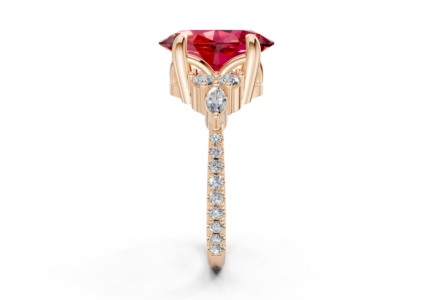 Zephyrine Ruby Gemstone Accent Oval Cut 1.9mm Engagement Ring