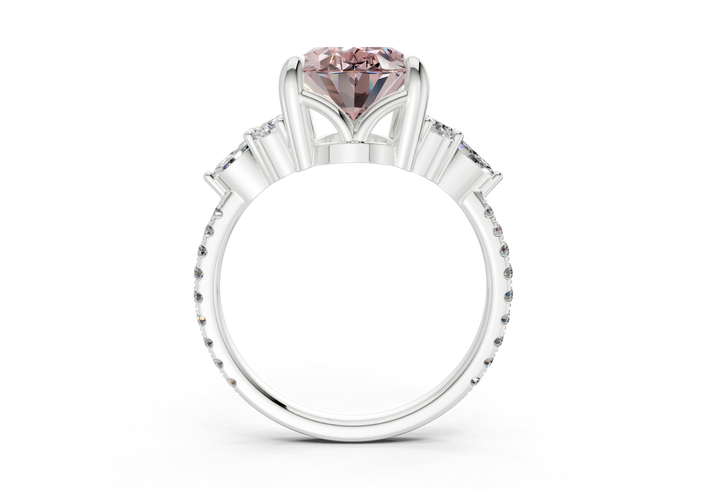 Zephyrine Pink Diamond Accent Oval Cut 1.9mm Engagement Ring
