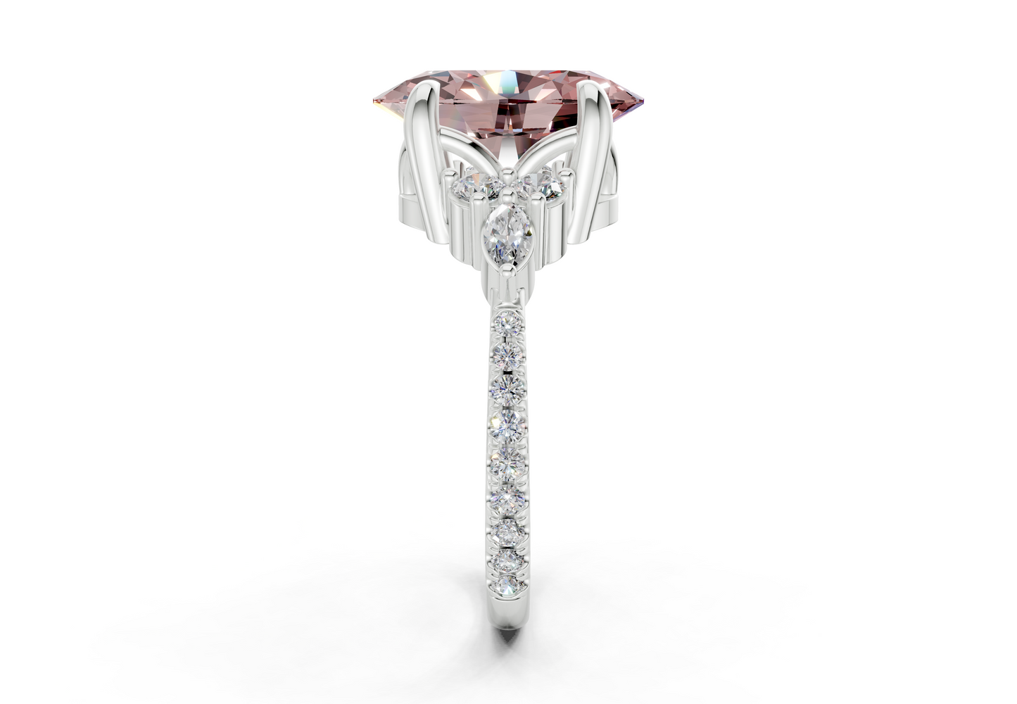Zephyrine Pink Diamond Accent Oval Cut 1.9mm Engagement Ring