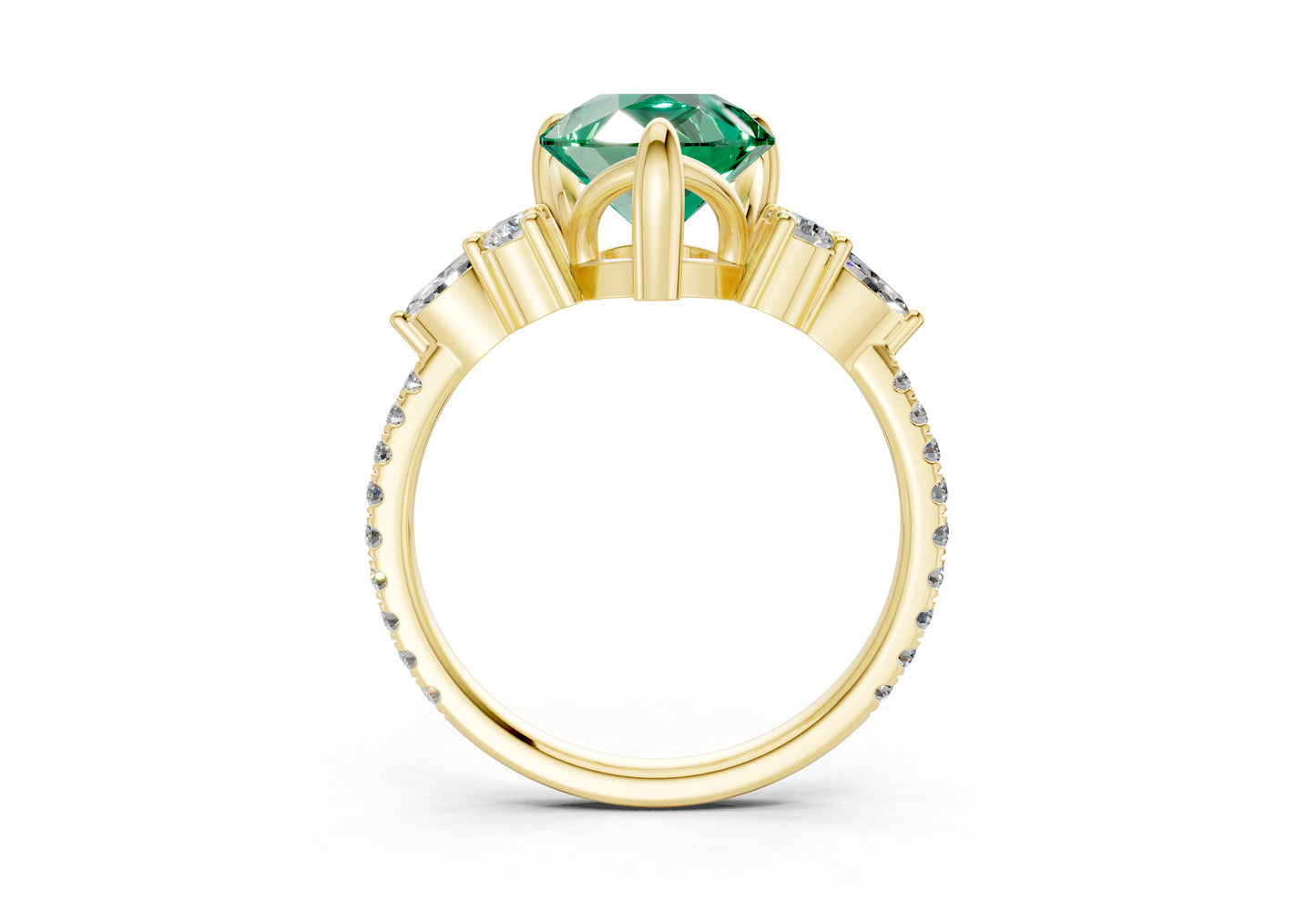 Zephyrine Emerald Gemstone Accent Pear Cut 1.9mm Engagement Ring