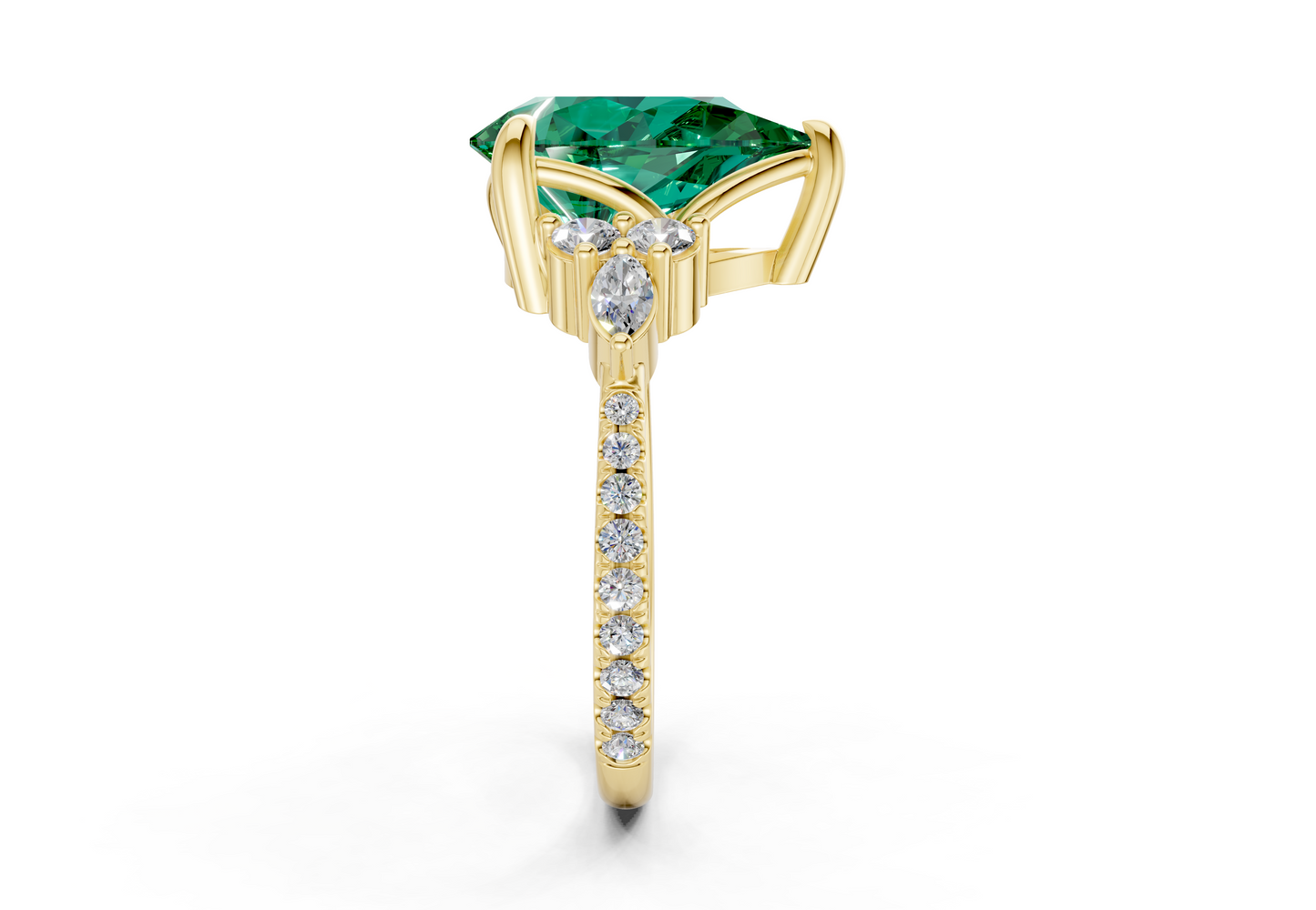 Zephyrine Emerald Gemstone Accent Pear Cut 1.9mm Engagement Ring