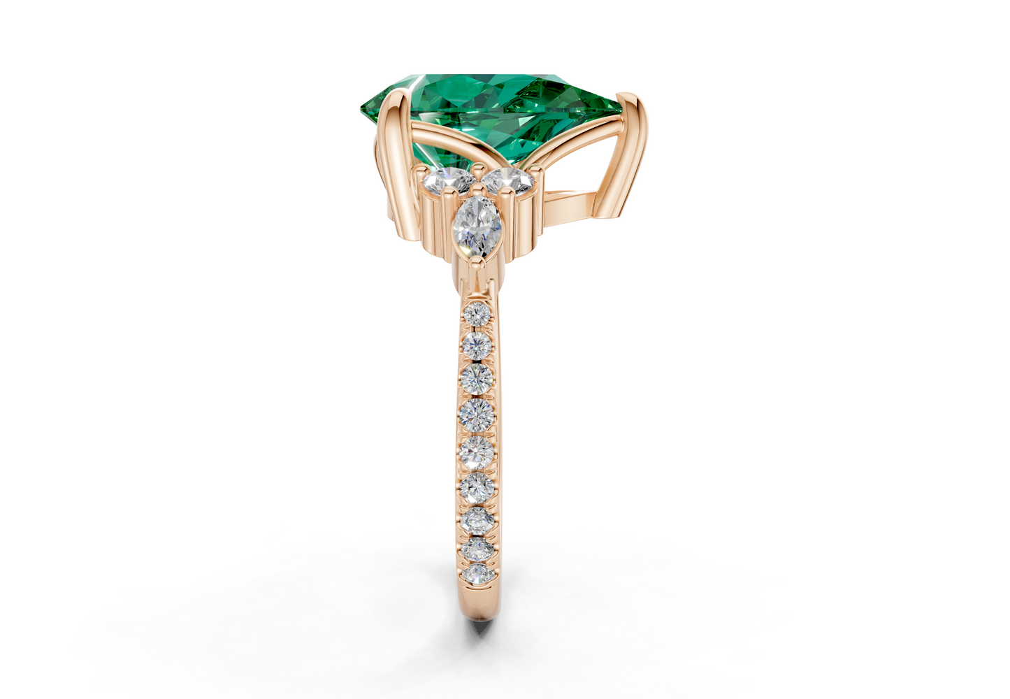Zephyrine Emerald Gemstone Accent Pear Cut 1.9mm Engagement Ring