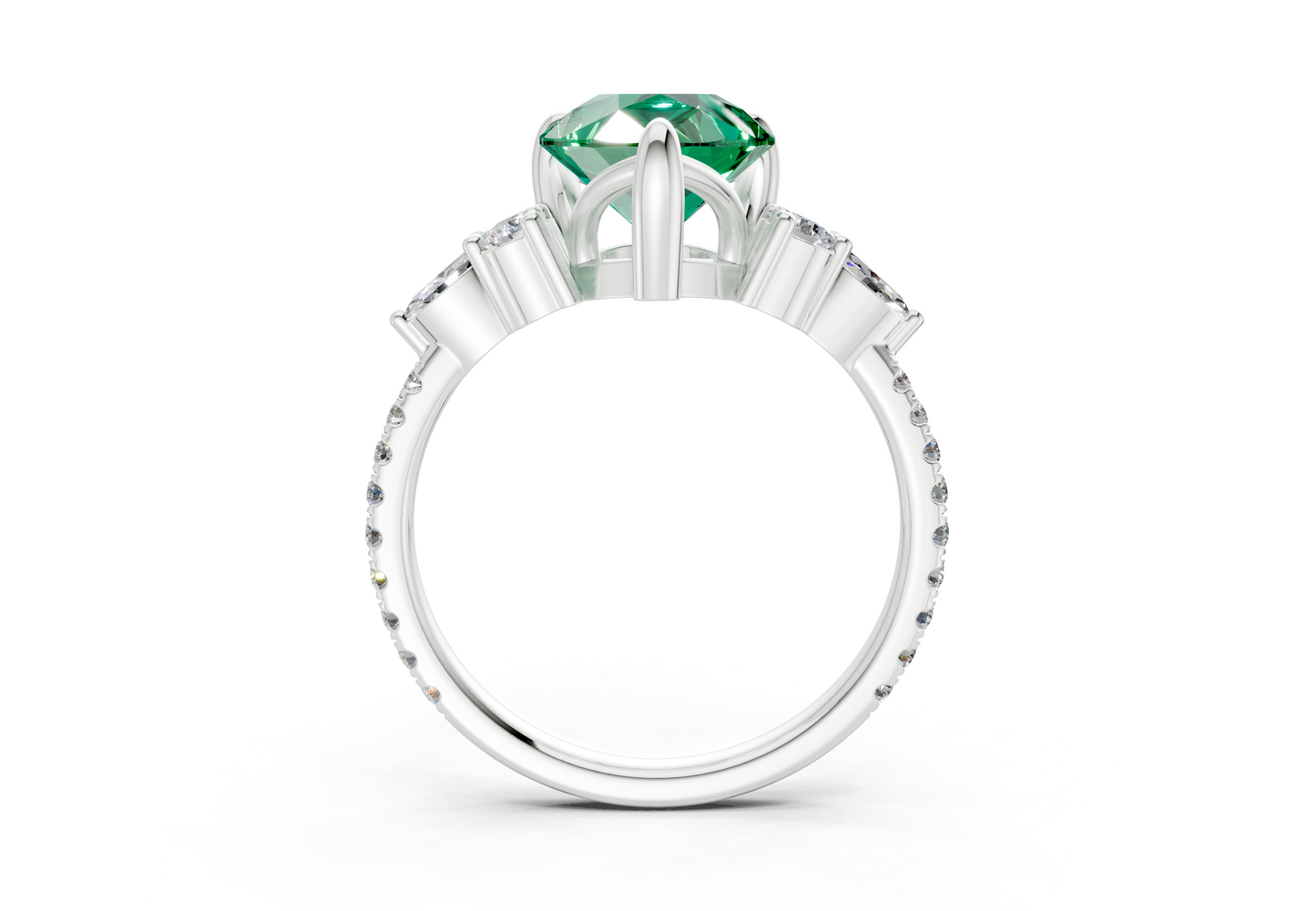 Zephyrine Emerald Gemstone Accent Pear Cut 1.9mm Engagement Ring