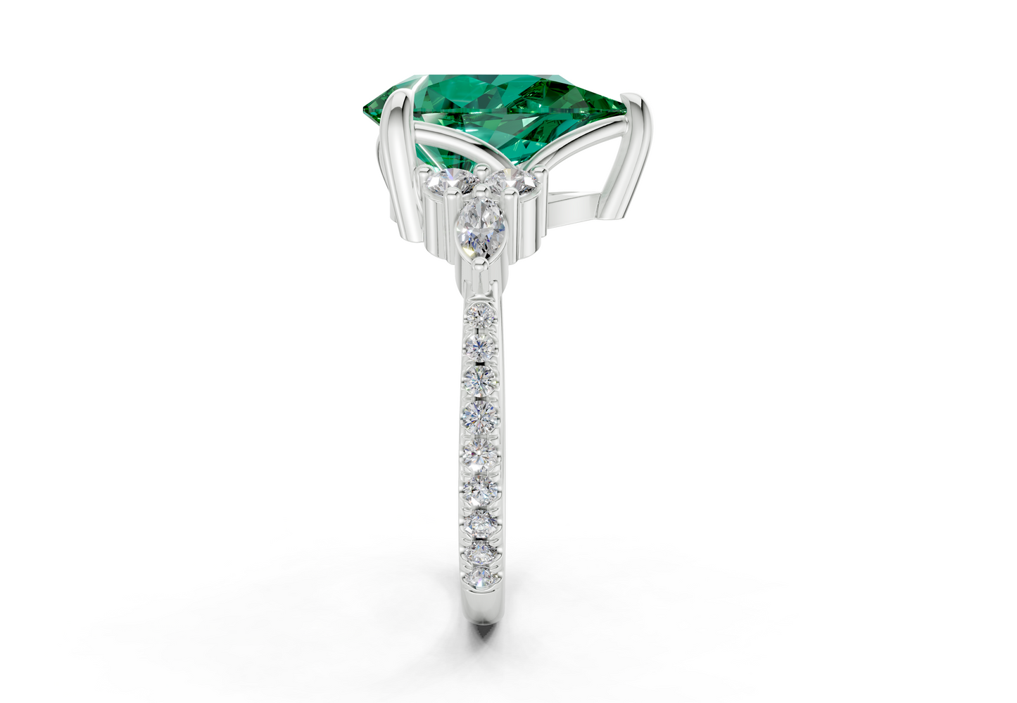 Zephyrine Emerald Gemstone Accent Pear Cut 1.9mm Engagement Ring