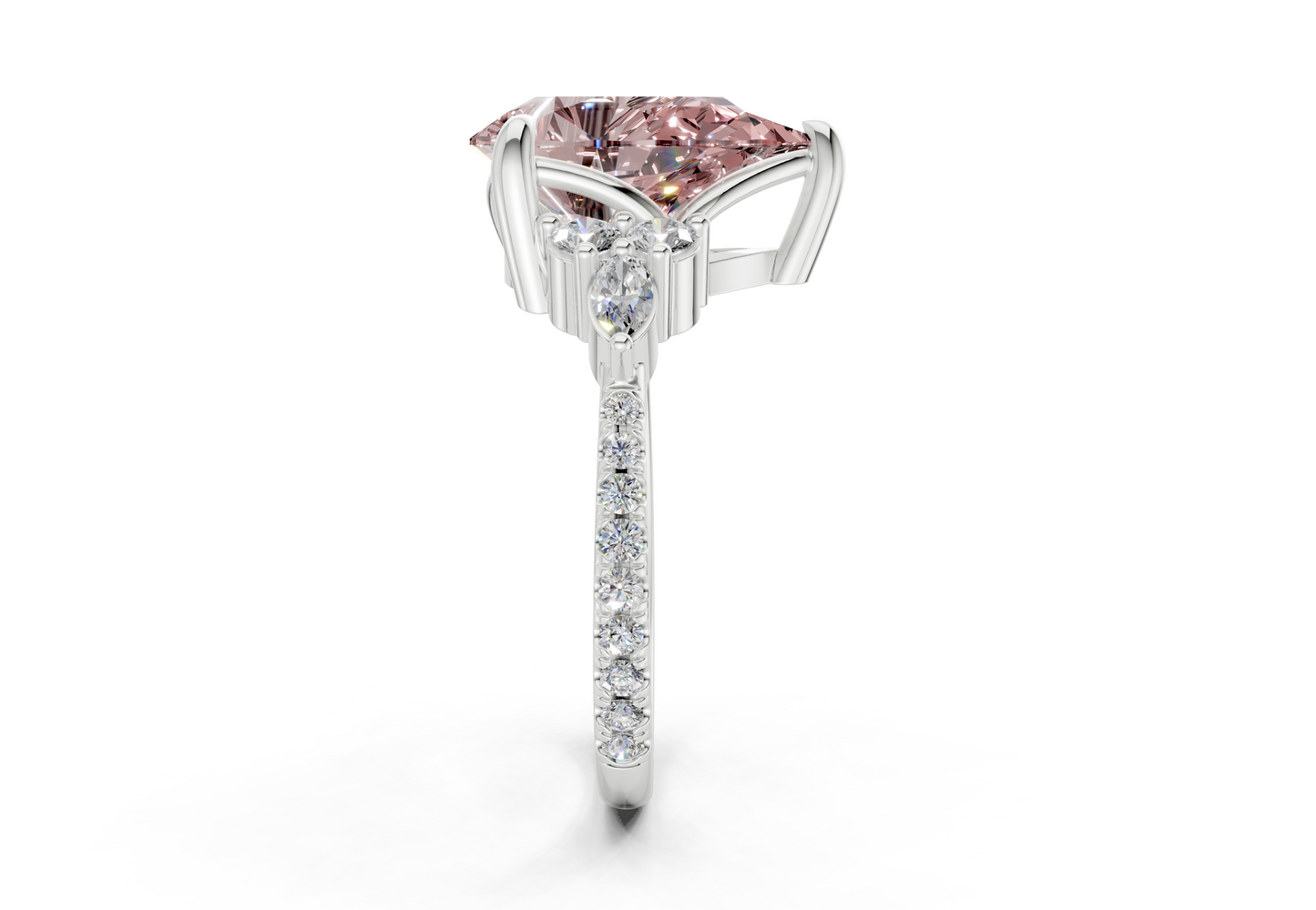 Zephyrine Pink Diamond Accent Pear Cut 1.9mm Engagement Ring