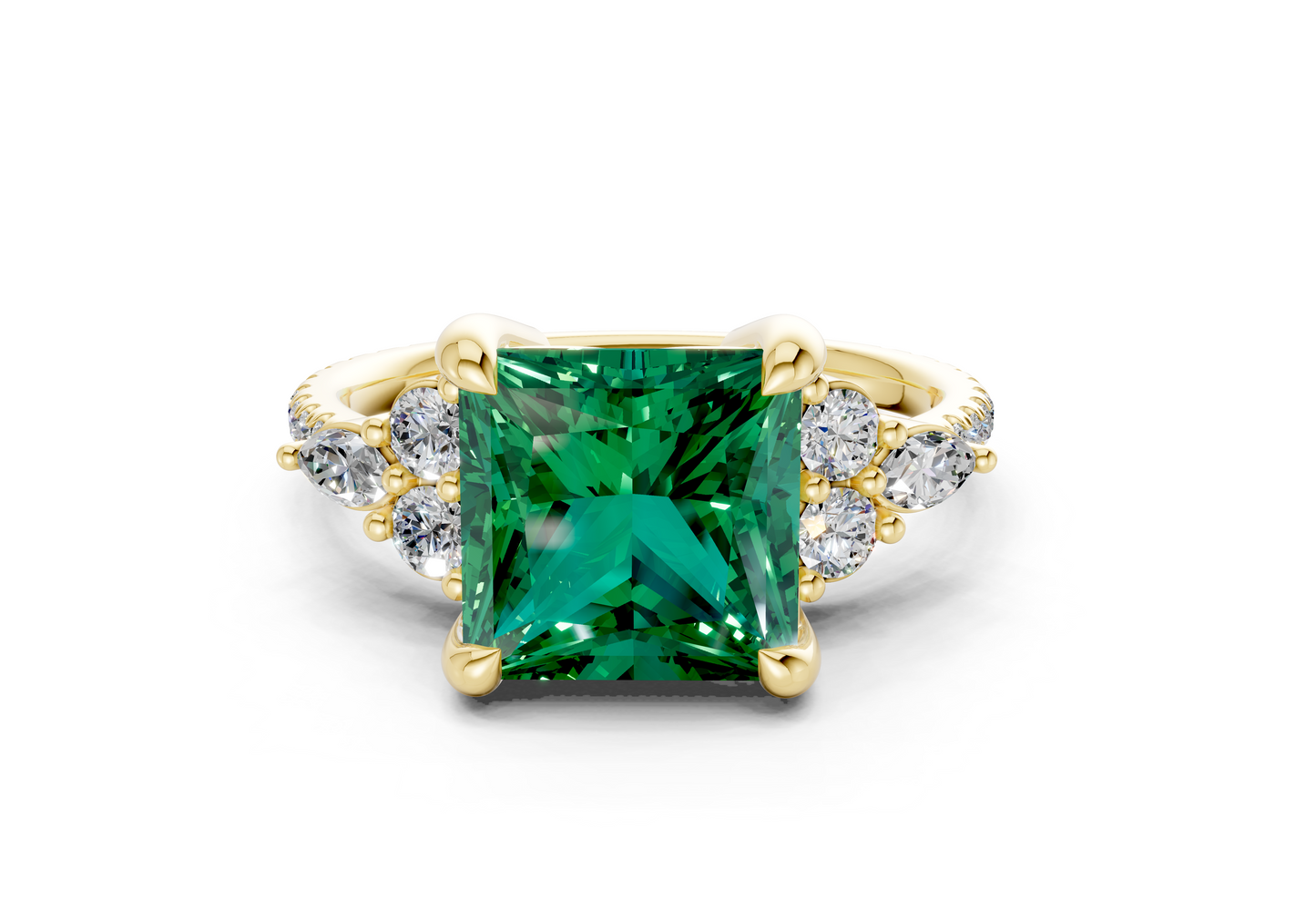 Zephyrine Emerald Gemstone Accent Princess Cut 1.9mm Engagement Ring