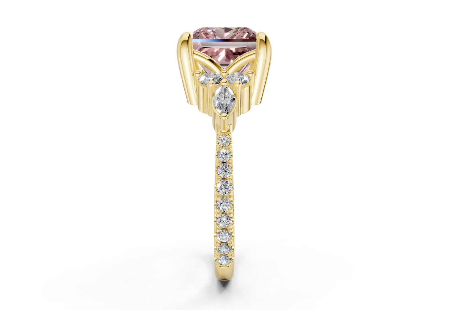 Zephyrine Pink Diamond Accent Princess Cut 1.9mm Engagement Ring