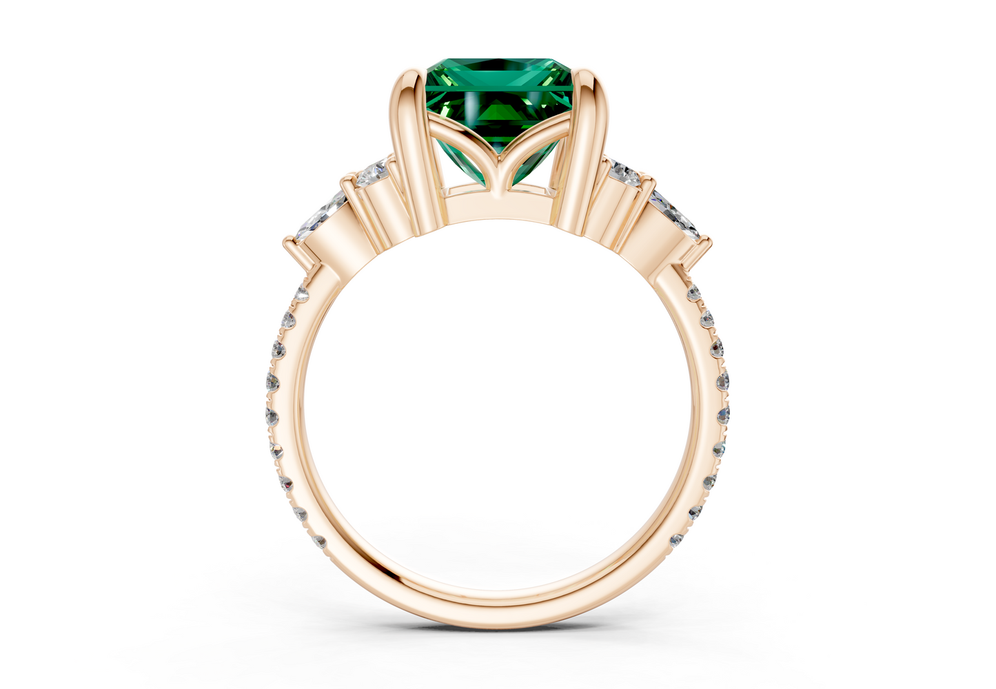 Zephyrine Emerald Gemstone Accent Princess Cut 1.9mm Engagement Ring