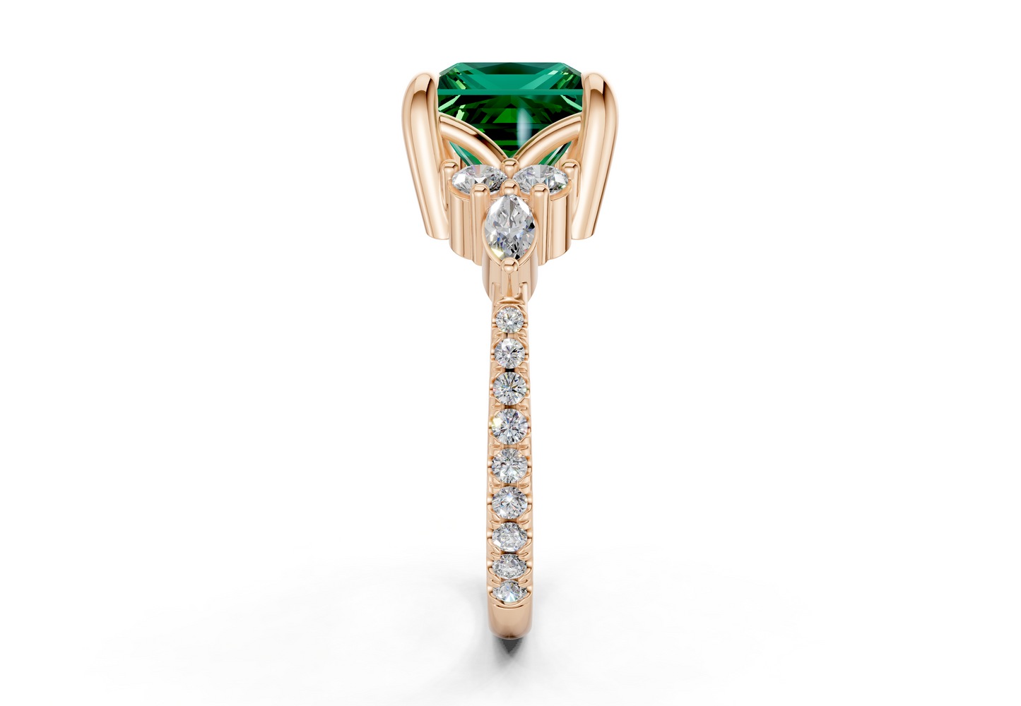Zephyrine Emerald Gemstone Accent Princess Cut 1.9mm Engagement Ring