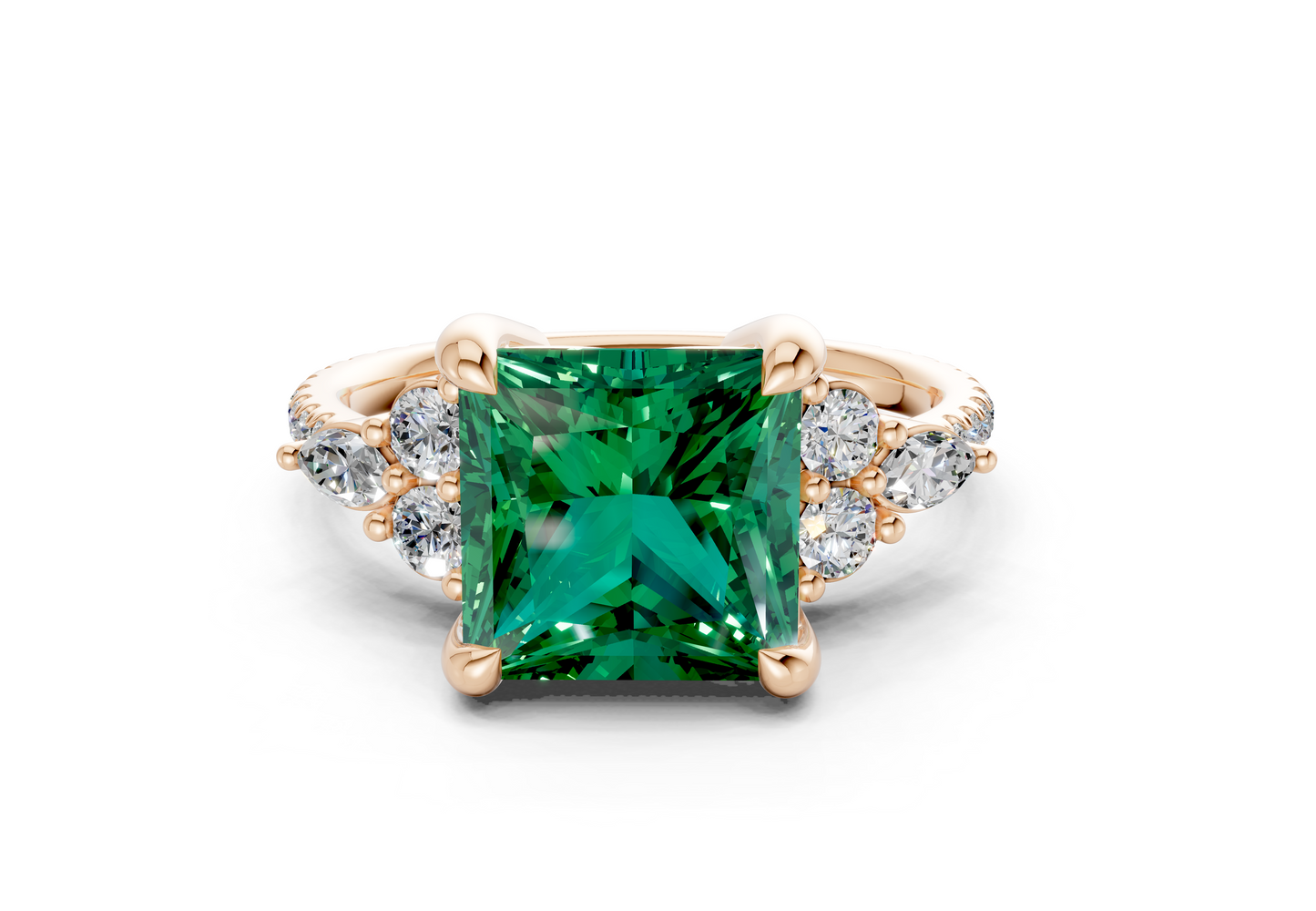 Zephyrine Emerald Gemstone Accent Princess Cut 1.9mm Engagement Ring