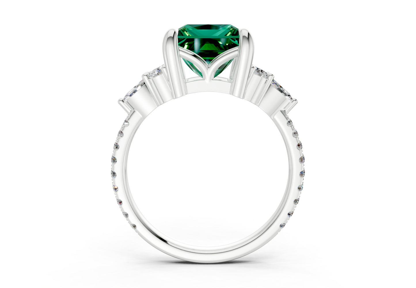 Zephyrine Emerald Gemstone Accent Princess Cut 1.9mm Engagement Ring