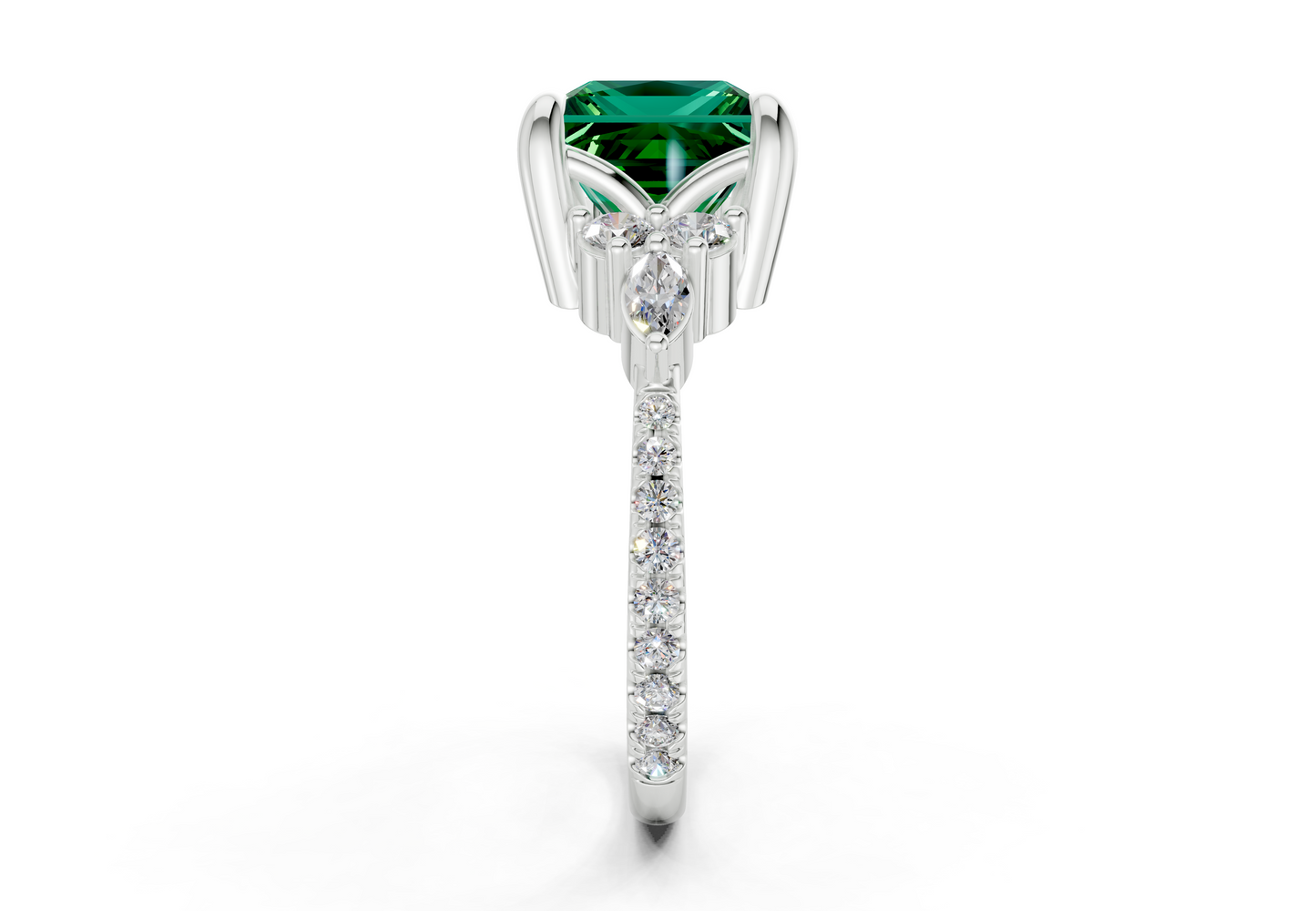 Zephyrine Emerald Gemstone Accent Princess Cut 1.9mm Engagement Ring