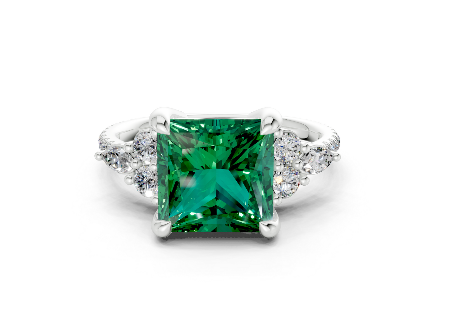 Zephyrine Emerald Gemstone Accent Princess Cut 1.9mm Engagement Ring