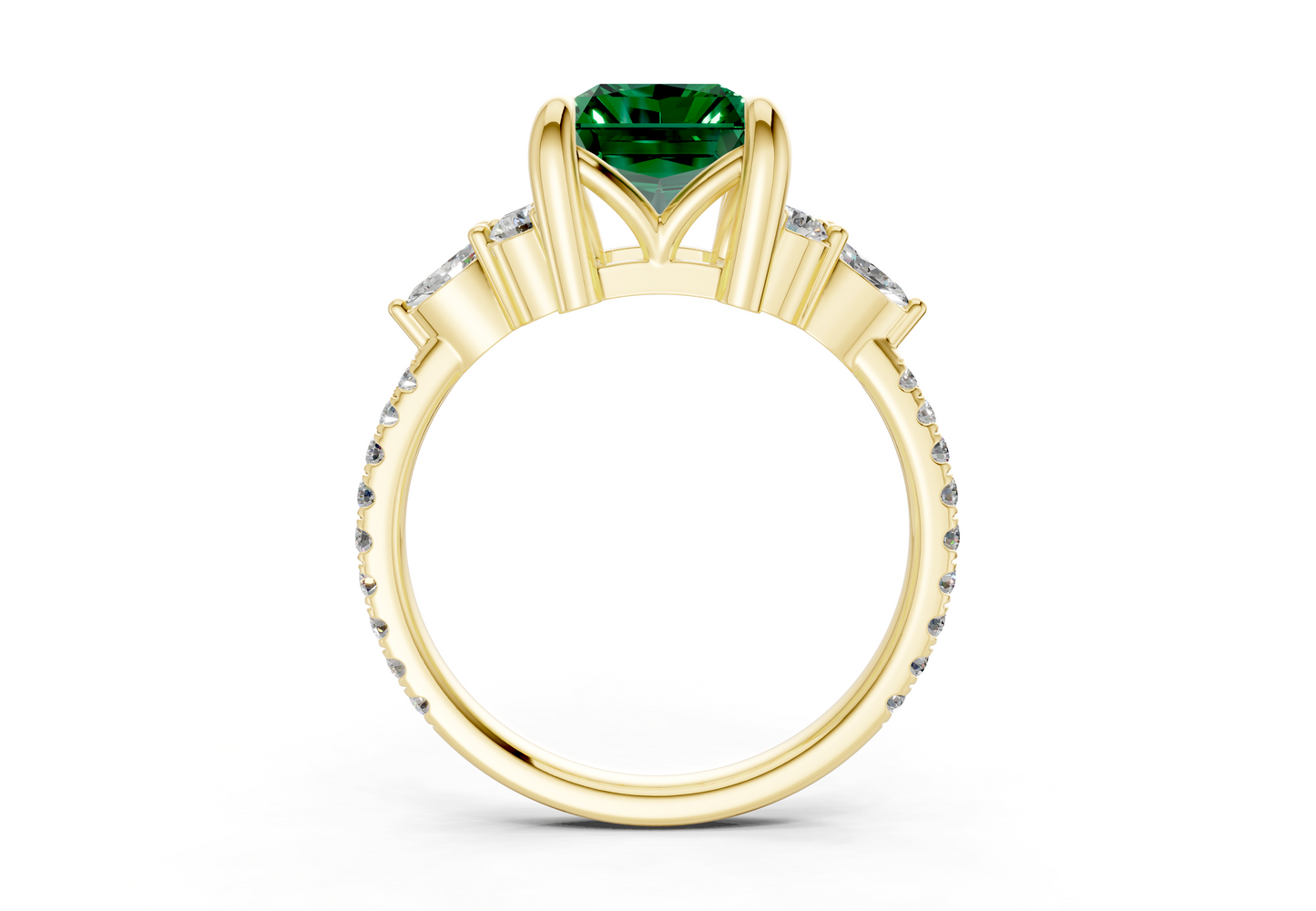 Zephyrine Emerald Gemstone Accent Radiant Cut 1.9mm Engagement Ring