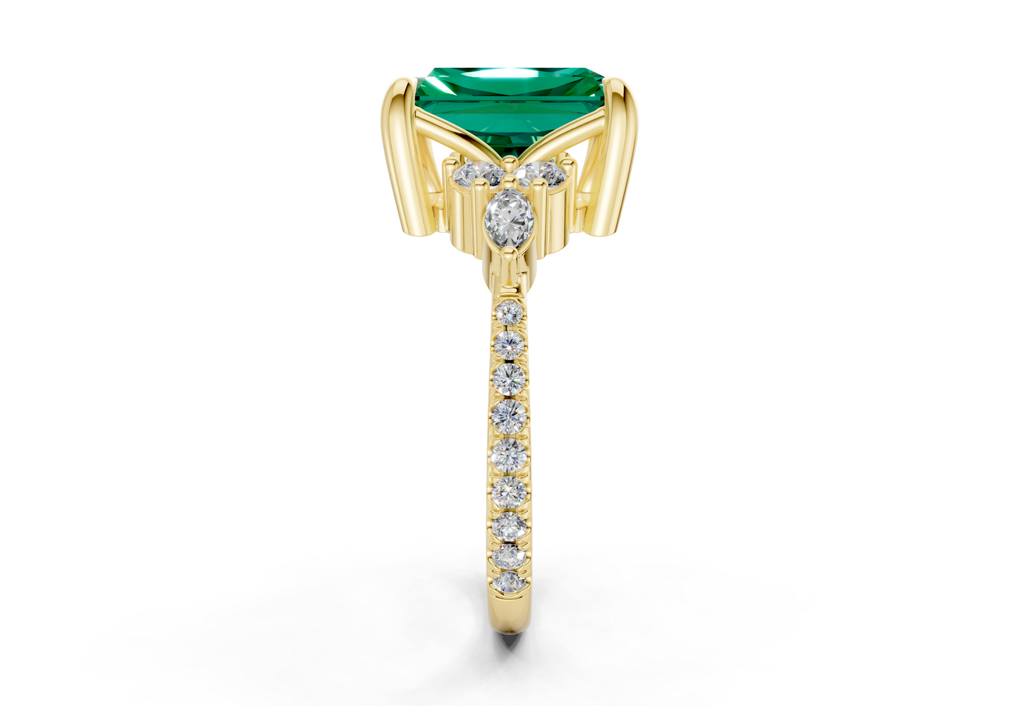 Zephyrine Emerald Gemstone Accent Radiant Cut 1.9mm Engagement Ring