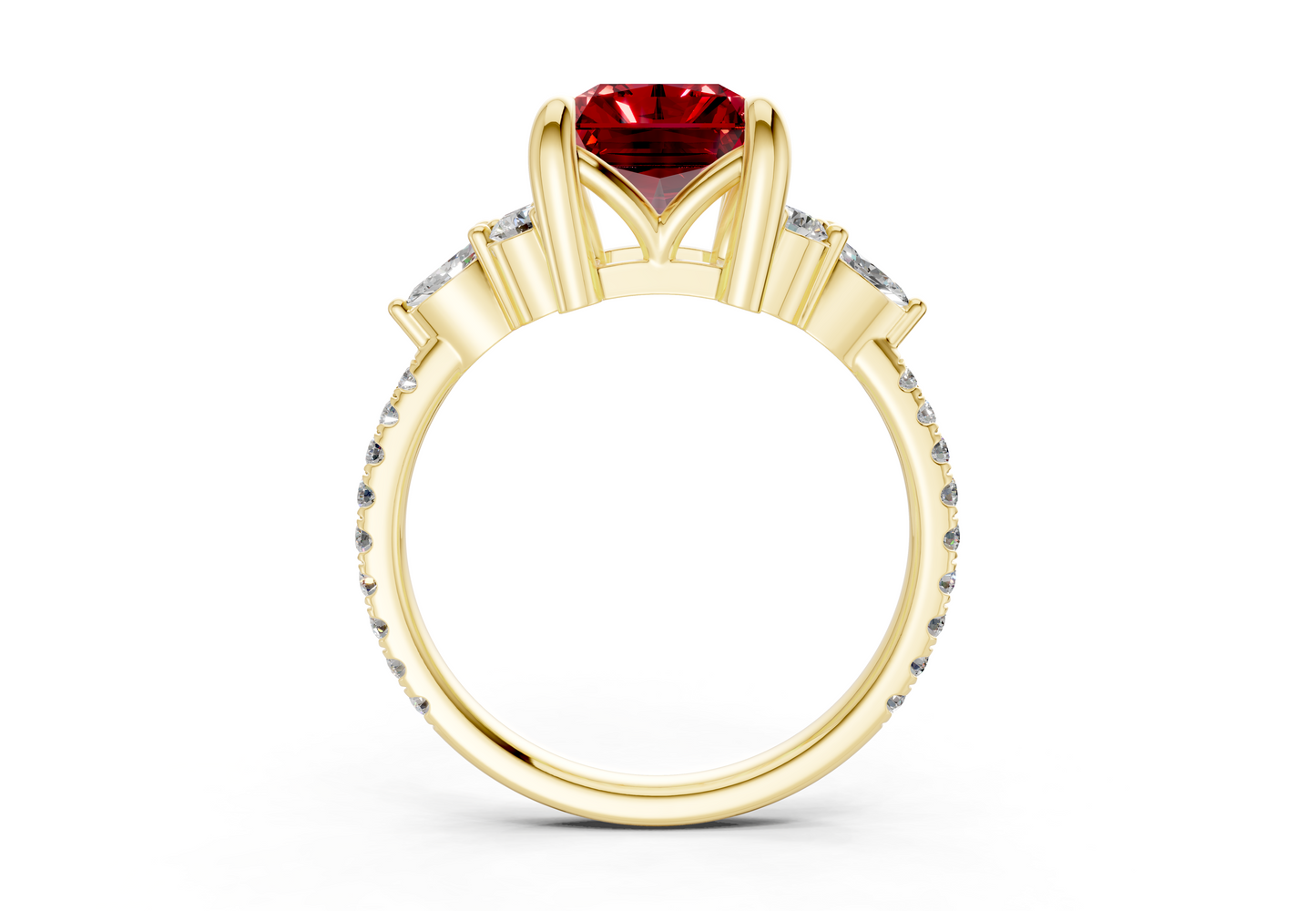 Zephyrine Ruby Gemstone Accent Radiant Cut 1.9mm Engagement Ring