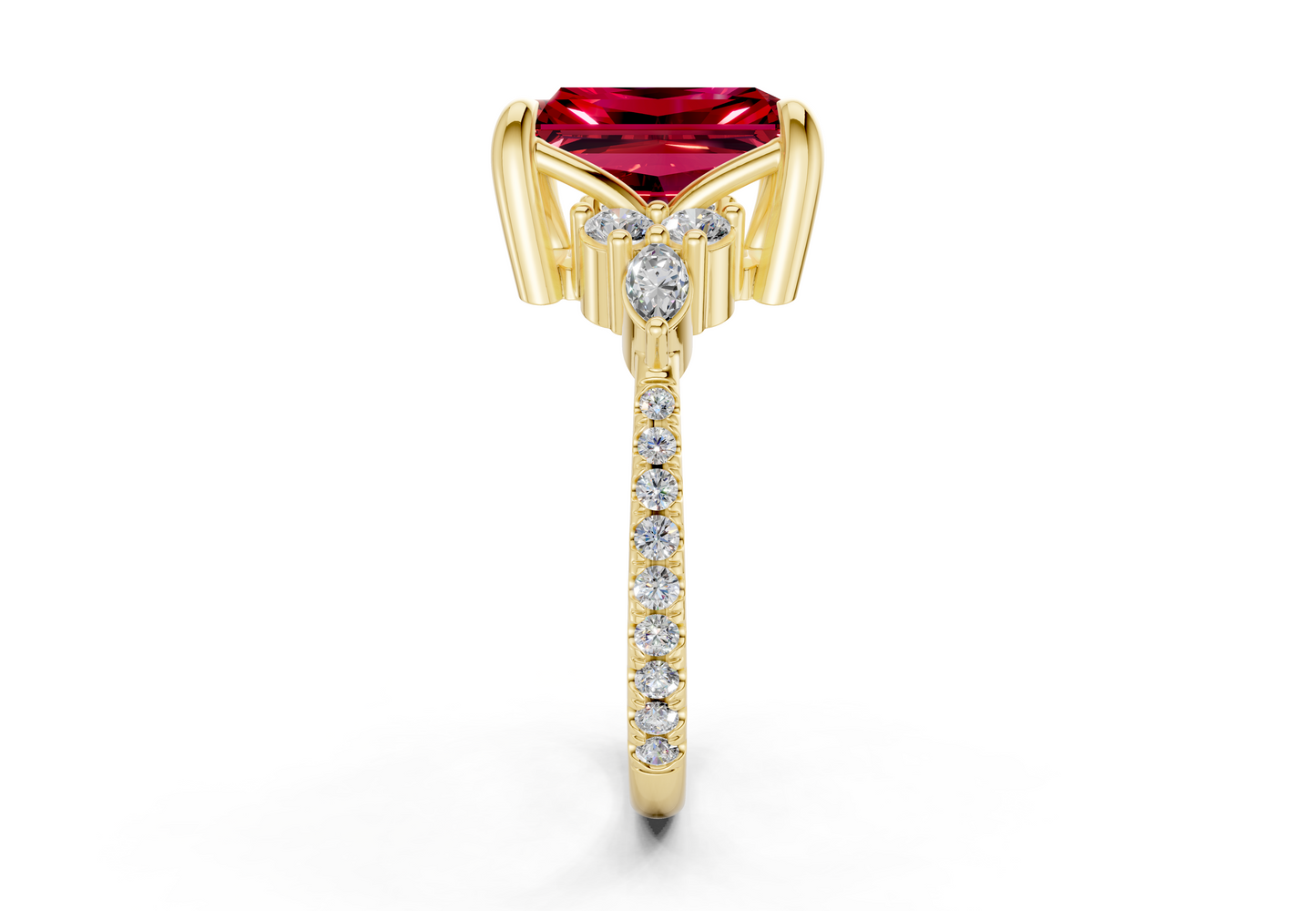 Zephyrine Ruby Gemstone Accent Radiant Cut 1.9mm Engagement Ring