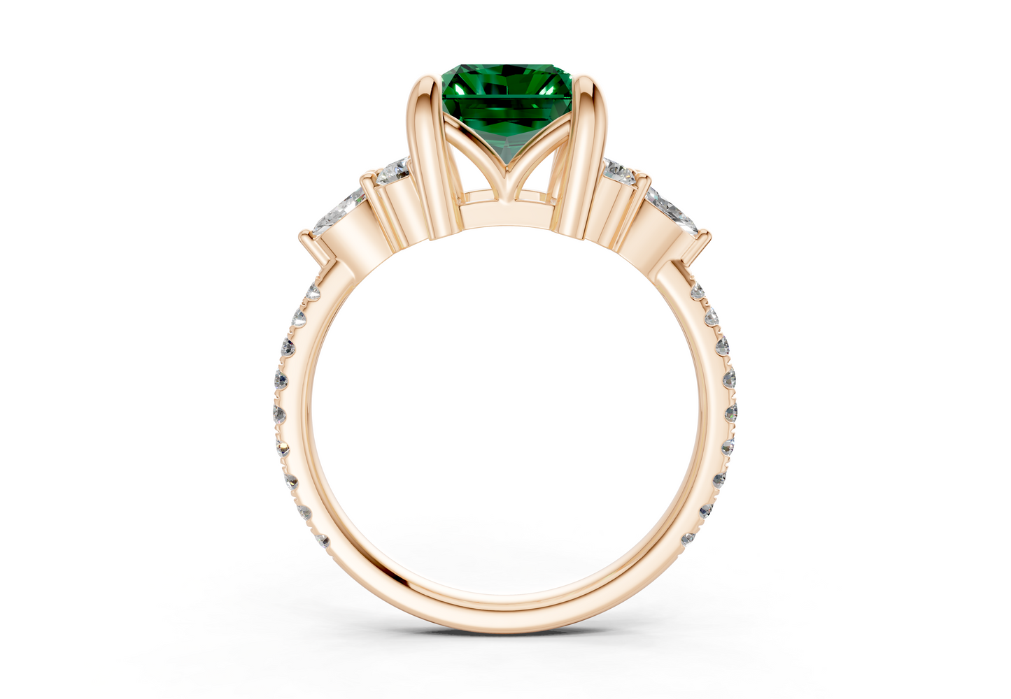 Zephyrine Emerald Gemstone Accent Radiant Cut 1.9mm Engagement Ring