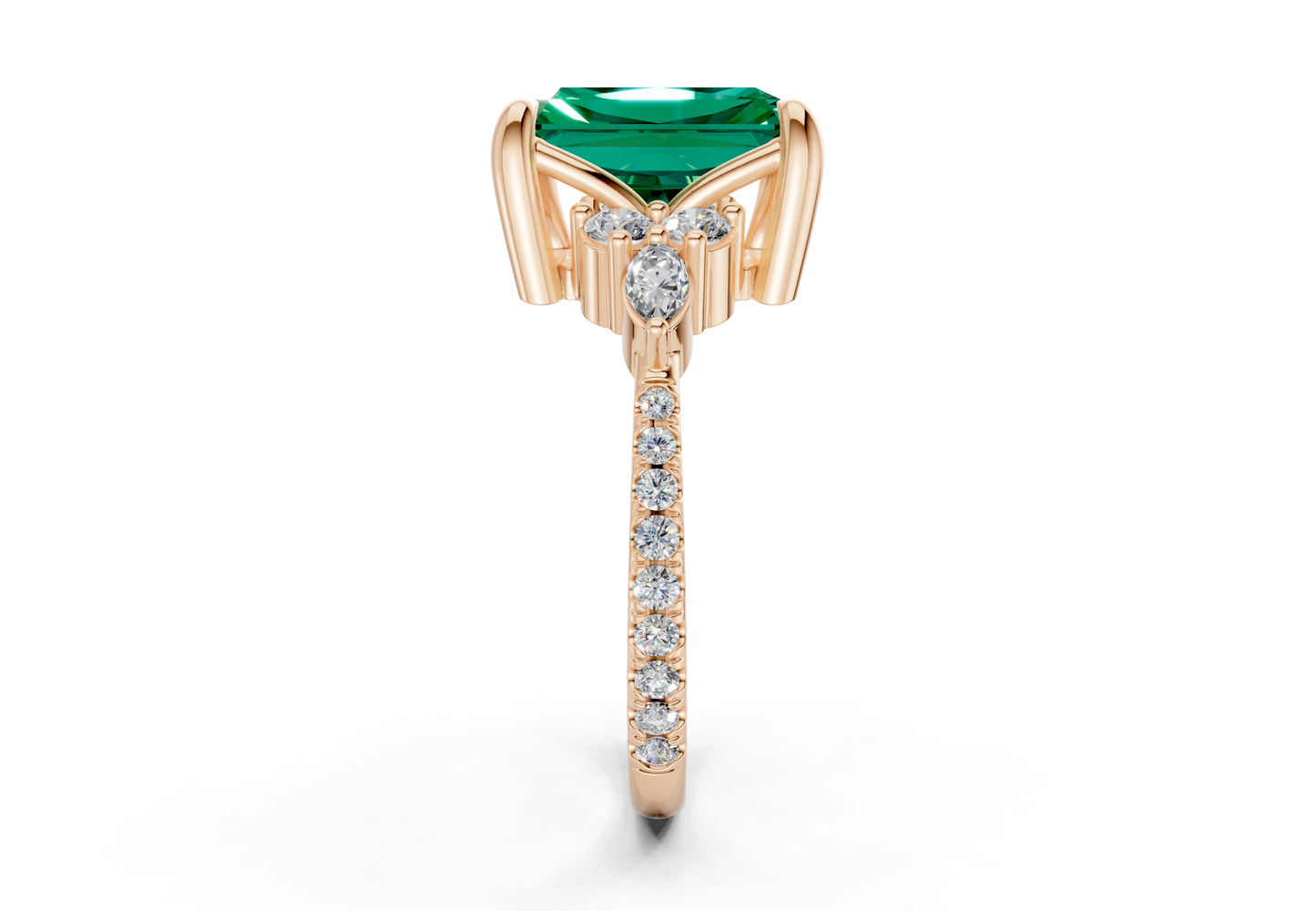 Zephyrine Emerald Gemstone Accent Radiant Cut 1.9mm Engagement Ring