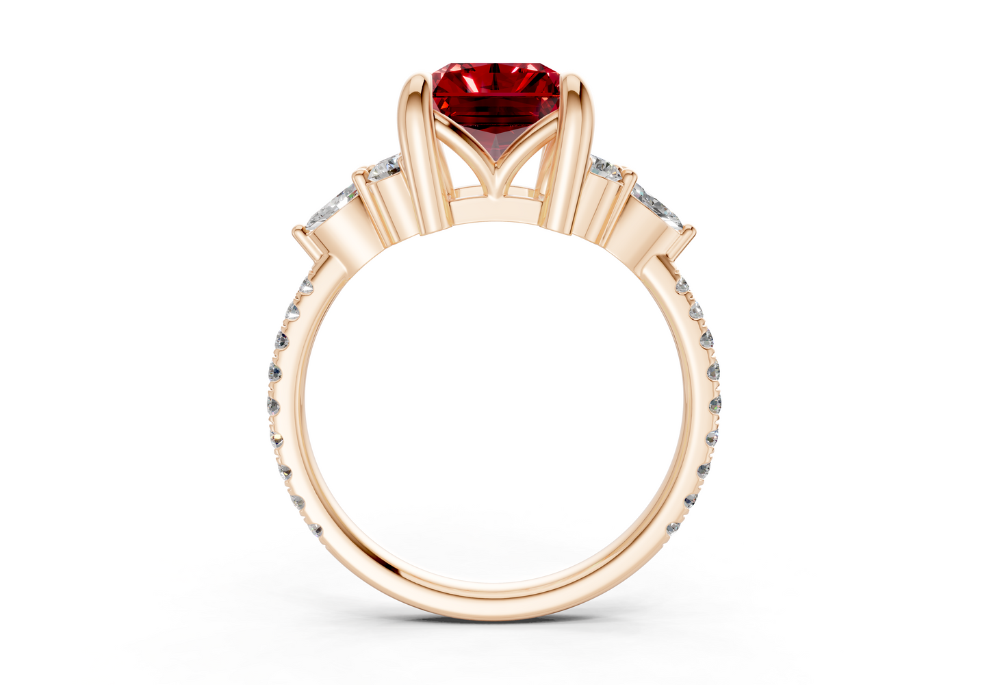 Zephyrine Ruby Gemstone Accent Radiant Cut 1.9mm Engagement Ring
