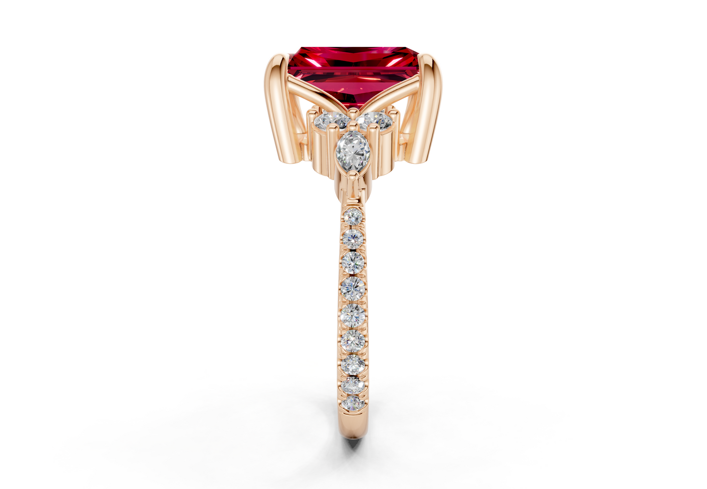 Zephyrine Ruby Gemstone Accent Radiant Cut 1.9mm Engagement Ring