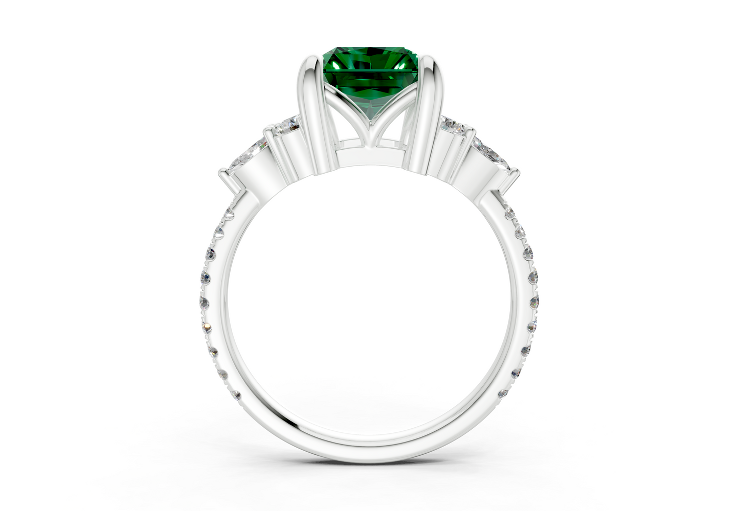 Zephyrine Emerald Gemstone Accent Radiant Cut 1.9mm Engagement Ring