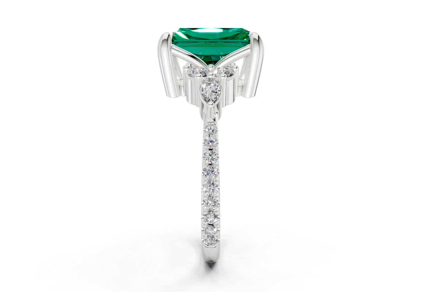 Zephyrine Emerald Gemstone Accent Radiant Cut 1.9mm Engagement Ring