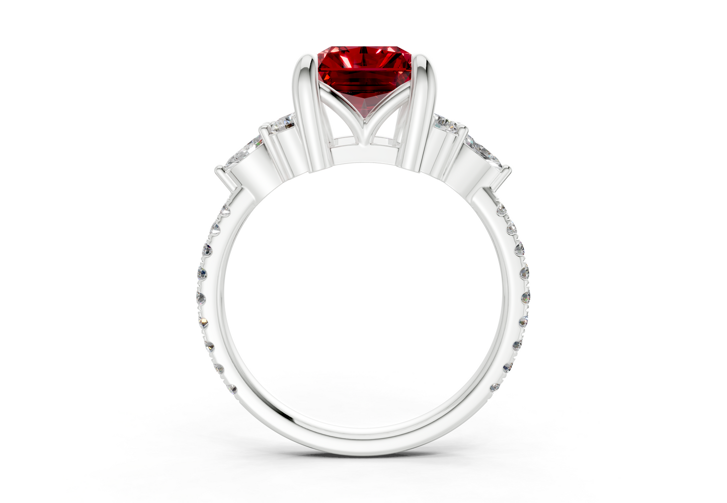 Zephyrine Ruby Gemstone Accent Radiant Cut 1.9mm Engagement Ring